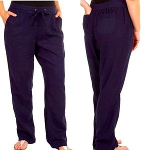 Per Se  Living in Linen Navy Blue Linen Pull On Pants Size Medium